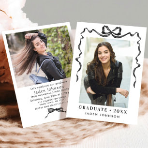 Invitation Trendy Neutral Bow Ribbon 2 PHOTO Graduation Party
