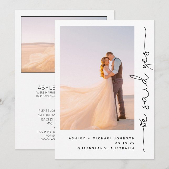 Invitation Trendy Nous avons dit oui Réception seulement 2 Ph (Devant / Derrière)