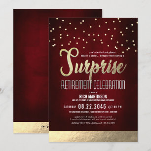 Invitation Trendy Red/Gold Surprise Retraite Party