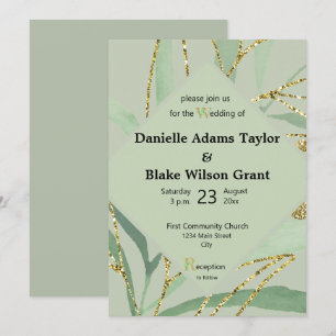Invitation Trendy Sage Hues & Gold Parties scintillant Faire-