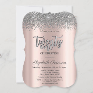 Invitation Trendy Silver Diamonds Rose Gold 21e anniversaire