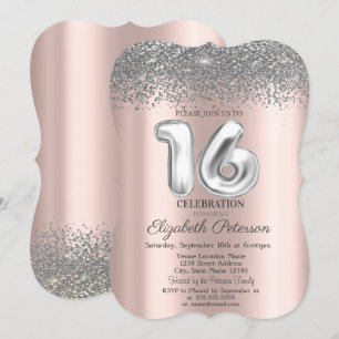 Invitation Trendy Silver Diamonds Rose Gold Sweet 16