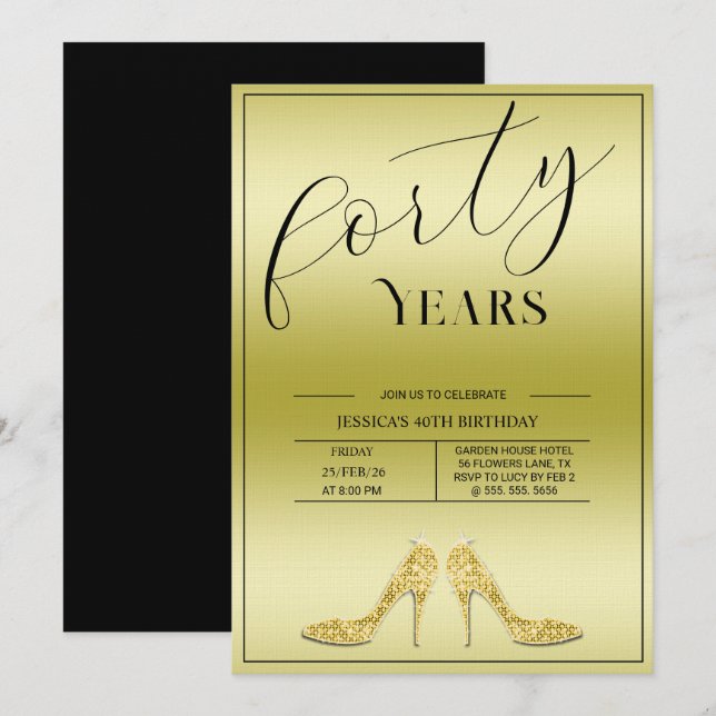 Invitation Trendy Stiletto's Modern 40th Birthday (Devant / Derrière)
