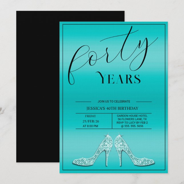 Invitation Trendy Stiletto's Modern Feminine 40th Birthday (Devant / Derrière)