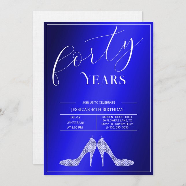 Invitation Trendy Stiletto's Modern Feminine 40th Birthday (Devant / Derrière)