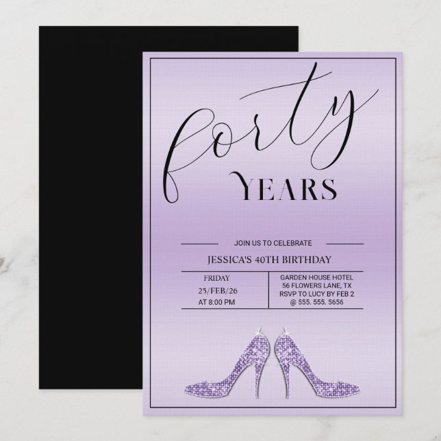 Invitation Trendy Stiletto's Modern Feminine 40th Birthday (Devant / Derrière)