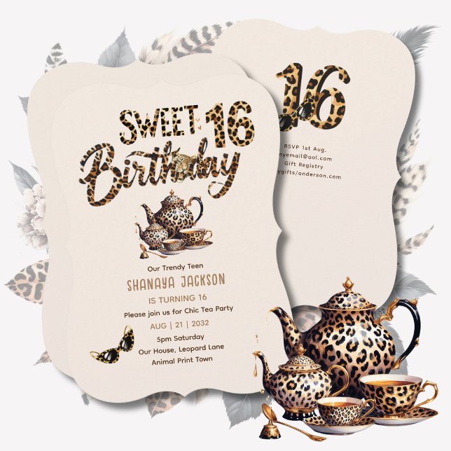 Invitation Trendy Sweet 16 Tea Party Empreinte de léopard (Créateur téléchargé)