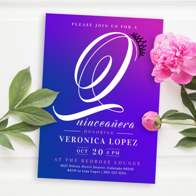 Invitation Trendy Tiara Pink Gradient 15ème Quinceañera Party (Créateur téléchargé)