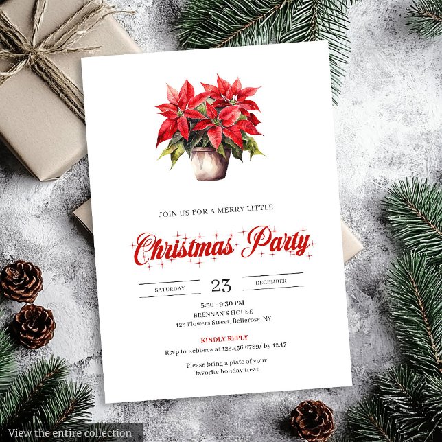 Invitation Trendy Watercolor Christmas Flowers Holiday Invite (Trendy Watercolor Christmas Flowers Holiday Invitation)