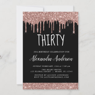 Invitation Trente - 30ème Parties scintillant Rose Or noir An