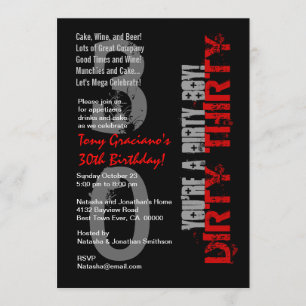 Invitation Trente Anniversaire Noir Blanc Rouge Sale Garçon