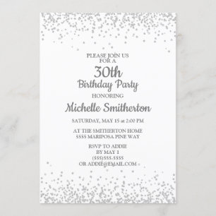 Invitation Trente ans Élégant Blanc Paillettes Argentées Anni