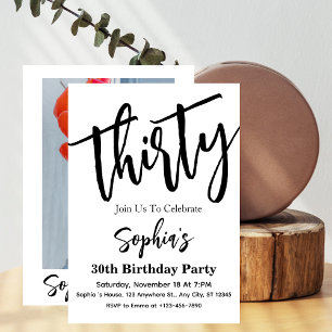 Invitation Trente ans, soirée d'anniversaire moderne noir et