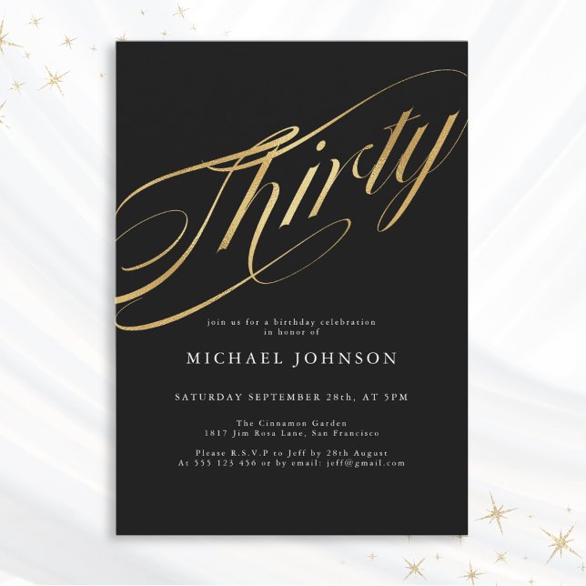 Invitation Trente Black and Gold Modern 30e anniversaire (Mockup View)