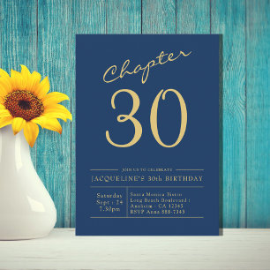Invitation Trente Blue Gold 30e fête d'anniversaire