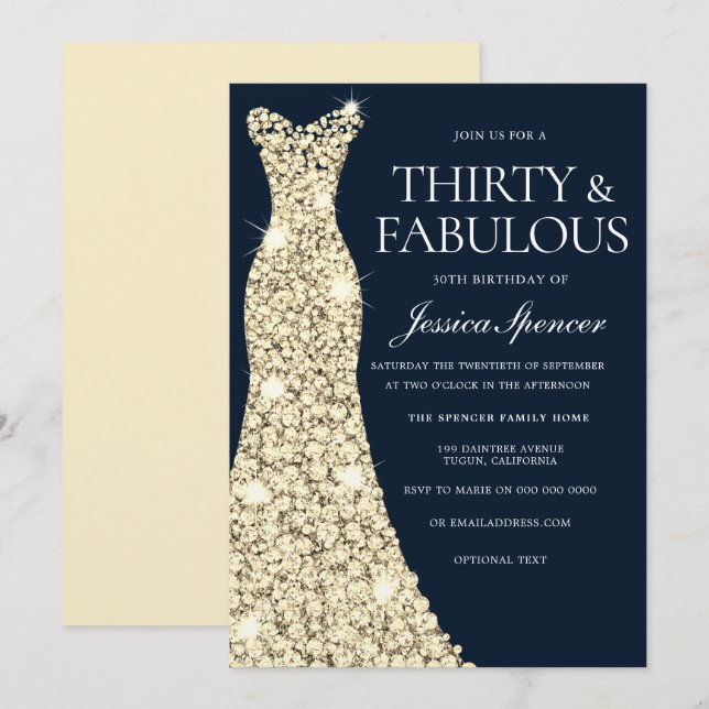 Invitation Trente et fabuleux ! ! Robe d'or Gown 30e annivers (Devant / Derrière)