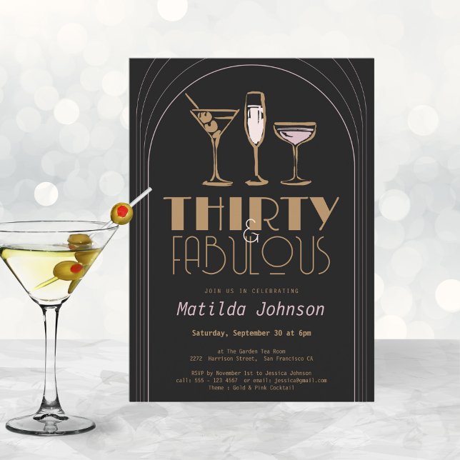 Invitation Trente Fabuleux Cocktail Gold Black 30e Anniversai (Mockup View)