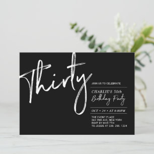 Invitation Trente   Fête d'anniversaire 30 ans moderne noir e
