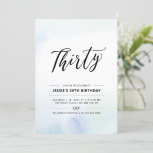 Invitation Trente   Fête d'anniversaire bleu 30 ans aquarelle