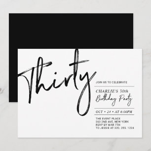 Invitation Trente   Fête d'anniversaire moderne 30 ans noir e