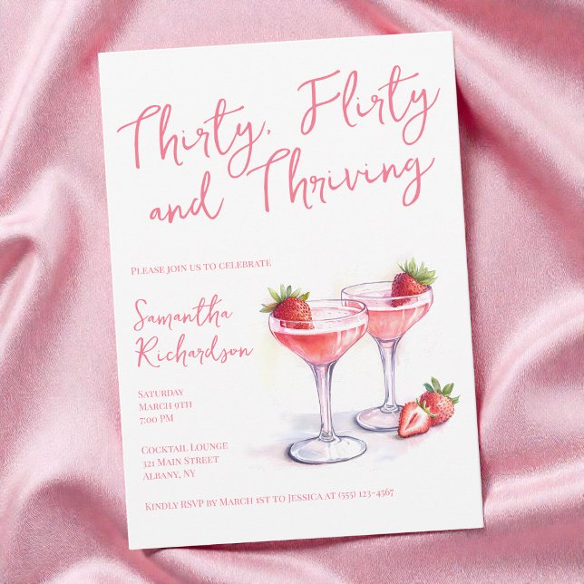 Invitation Trente Flirty et rose prospère 30e anniversaire (Thirty Flirty and Thriving Pink 30th Birthday Invitation)