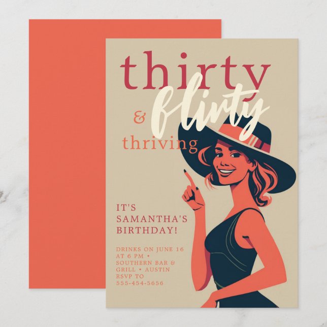 Invitation Trente Flirty prospère les années 50 60s Retro 30e (Devant / Derrière)