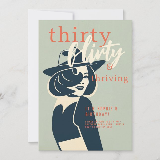Invitation Trente Flirty Thriving Retro Chic 30e anniversaire (Devant)