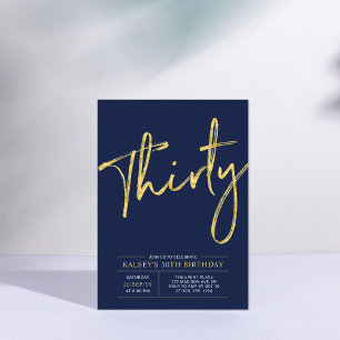 Invitation Trente   Gold & Blue Modern 30th Birthday Party
