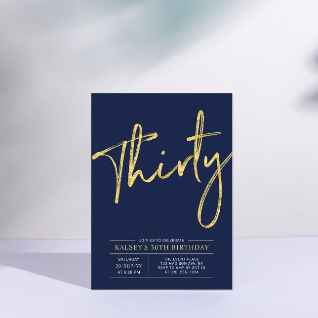 Invitation Trente | Gold & Blue Modern 30th Birthday Party (Créateur téléchargé)