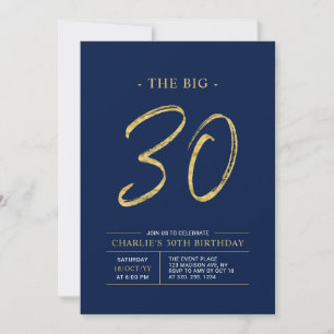 Invitation Trente   Gold & Navy Blue 30th Birthday Party