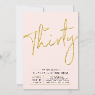 Invitation Trente Gold & Pink Modern 30e fête d'anniversair