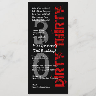 Invitation TRENTE JOUR D'ANNIVERSAIRE Tall noir blanc rouge