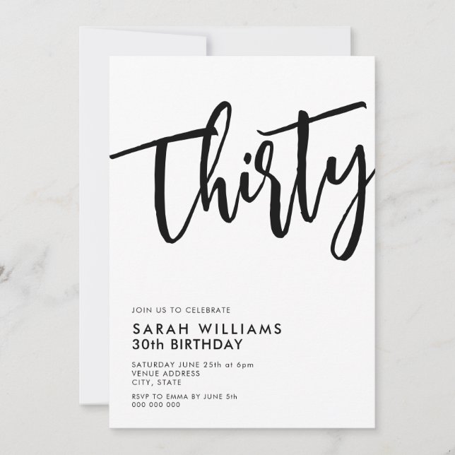 Invitation Trente moderne noir et blanc 30e anniversaire (Devant)