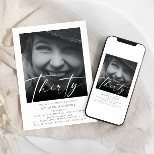Invitation Trente Moderne Photo Fête d'Anniversaire