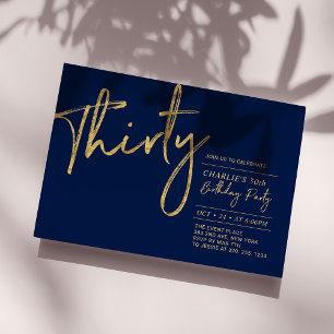 Invitation Trente Navy & Gold Modern 30th Birthday Party