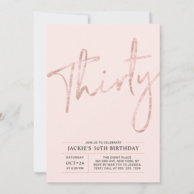 Invitation Trente | Rose Gold Pink moderne 30e fête d'anniver (Devant)