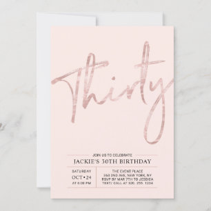Invitation Trente   Rose Gold Pink moderne 30e fête d'anniver