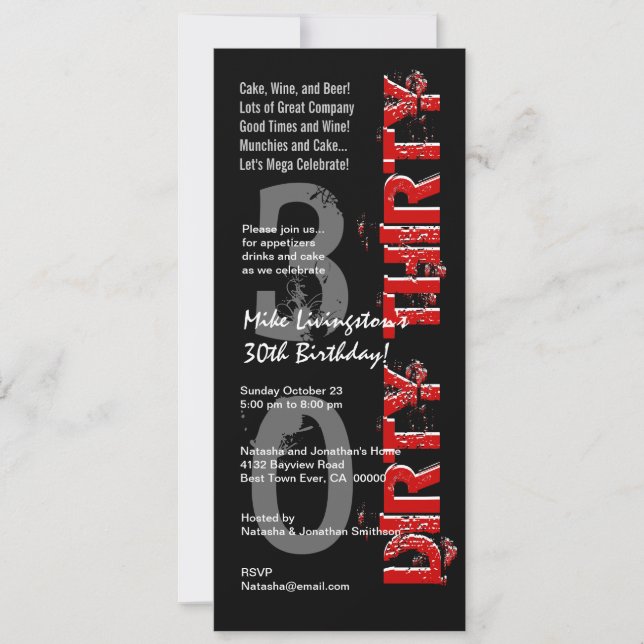 Invitation TRENTE SALE Fête d'anniversaire Noir Blanc Rouge G (Devant)