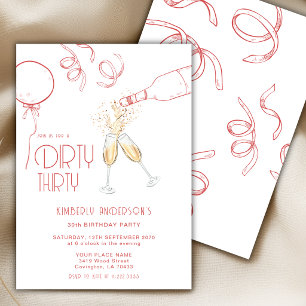 Invitation Trente sales Champagne rose dessin à la main Anniv