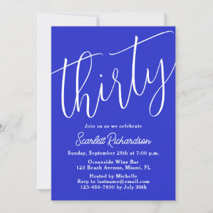 Invitation Trente Script moderne Royal Blue 30e anniversaire