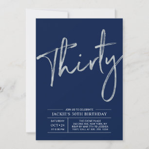 Invitation Trente   Silver & Blue Modern 30th Birthday Party