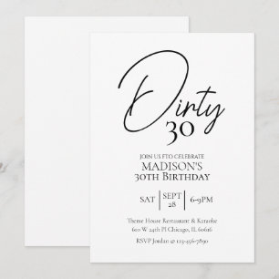 Invitation Trente-trente-troisième anniversaire noir et blanc