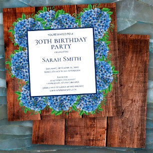 Invitation Trentième Anniversaire Bois Fleurs d'Hydrangea Ble