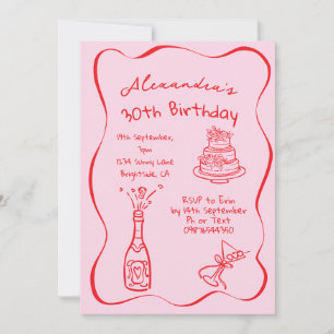 Invitation Trentième Anniversaire Dessiné à la Main Fantaisis