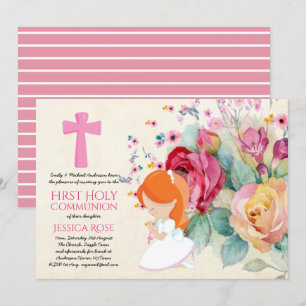 Invitation Très belle première sainte communion Fleurs Invita