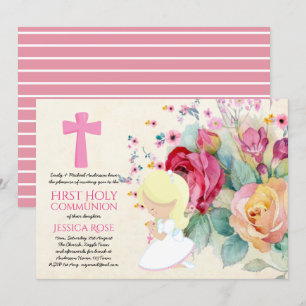 Invitation Très belle première sainte communion Fleurs Invita
