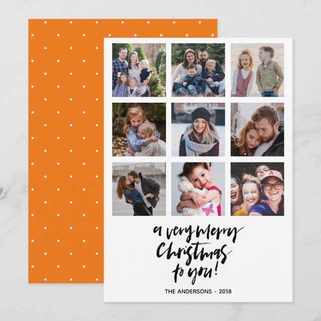 Invitation Très Joyeux Noël | Orange | 9 photos collage (Devant / Derrière)