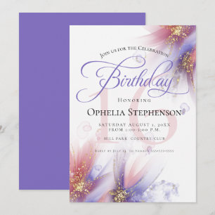 Invitation Très Peri Lilac Rose Abstrait Floral Anniversaire 