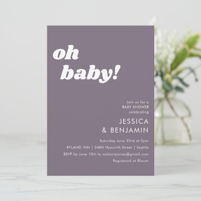 Invitation Très Simple Dusty Purple Moderne Oh Baby shower (Debout devant)