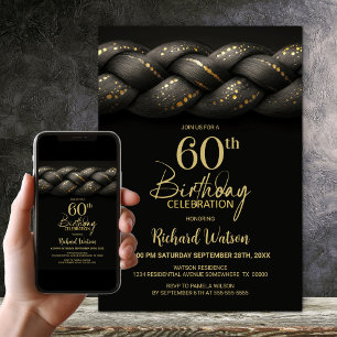 Invitation Tresse d'or gris 60e fête d'anniversaire